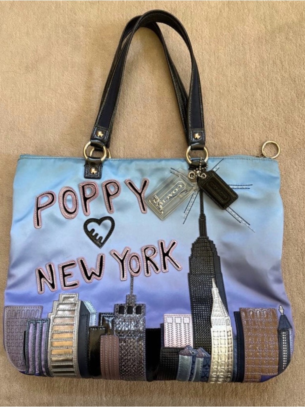 Coach Blue Lavender Ombre 'Poppy New York' Tote with Black Handles